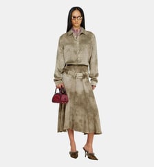 Jupe midi ceinturée en satin jacquard logo Diesel