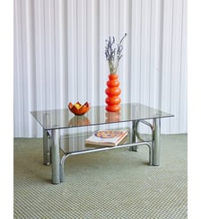Table basse double plateau en verre fumé Donna N°1105- Produit chiné Debongout