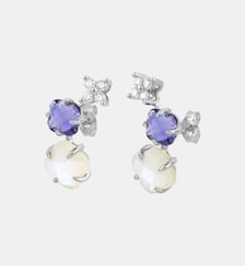 Boucles d'oreilles, nacre blanche, iolite, diamants, or blanc Morganne Bello