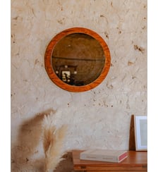 Miroir en bois foncé rond Igor N°1016- Produit chiné Debongout
