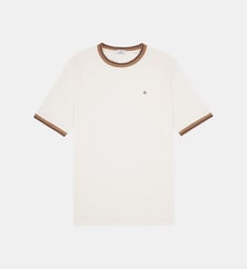 T-shirt manches courtes col rond avec bords côtelés colorés en coton Serge Blanco