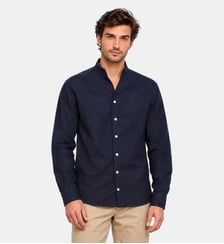 Chemise en flanelle marine col officier coupe droite Atelier Privé