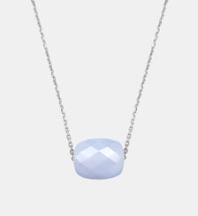 Collier, agate bleue dentelle, or blanc Morganne Bello