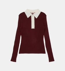 Pull en maille côtelée avec col col contrastant N°21