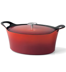 Volcan - Cocotte ovale 29cm fonte de fer émaillée rouge avec couvercle Cuisinox