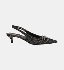 D-Venus-Crystal-logo escarpins slingback en denim matelassé Diesel
