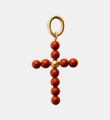Charme en argent 925 plaqué or jaune 18 carats avec perles de corail et motif croix Aristocrazy