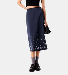 Jupe midi en satin brodée Maje