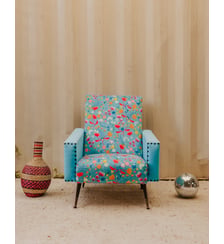 Fauteuil en tissu bleu à motifs Jakob N°1341- Produit chiné Debongout