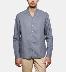 Chemise col chef en lin bleu gris coupe droite Atelier Privé