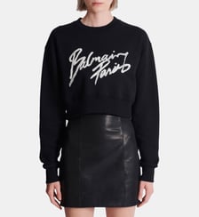 Sweatshirt court en coton à imprimé Balmain