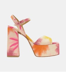 Sandales à talon bloc en lin imprimé floral tie-dye FLORA Castaner