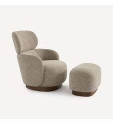 Fauteuil relax pivotant et repose-pieds, en tissu chiné et plaqué noyer AM.PM