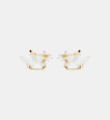 Boucles d'oreilles tiges pierre facettée, Ballerine et Fleur de Lys blanche Les Néréides