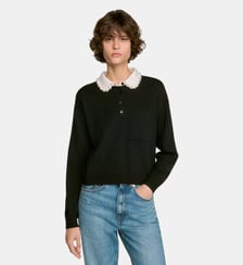 Pull col polo orné de perles Sandro