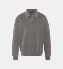 Sweatshirt col polo bleu, effet délavé Schott