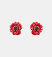 Boucles d'oreilles tiges coquelicot rouge et cristal noir Les Néréides
