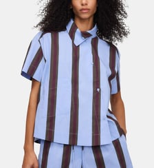 Chemise courte asymétrique en coton rayé Adolfo Dominguez