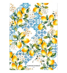 Torchon lin & coton lavé 190 g/m² imprimé bleu jaune Citrons azulejos bleu Garnier Thiebaut
