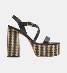 Sandales à haut talon bloc bicolore en raphia et cuir FELISA Castaner