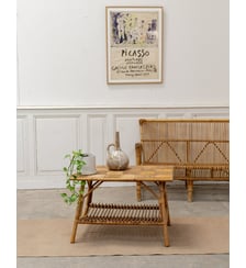 Table basse vintage en marqueterie de rotin Léonie N°1050- Produit chiné Debongout