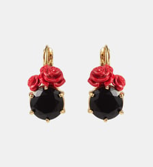 Boucles d'oreilles dormeuses pierre ronde facettée noire et roses rouges Les Néréides