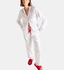 Pyjama col tailleur en popeline de coton, Essentiel Rayé Laurence Tavernier