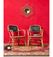 Paire de fauteuils en osier et cuir  Ernest N°711- Produit chiné Debongout