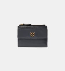 Petit portefeuille compact en cuir brillant à logo Pinko