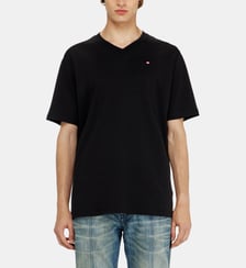 T-shirt à col en V avec micro logo brodé Diesel