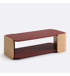 Table basse en laque brillante bordeaux et cannage, double plateau La Redoute Interieurs