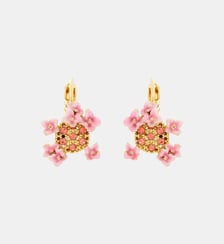 Boucles d'oreilles dormeuses cristaux roses et dorés, fleurs d'hortensia Les Néréides