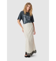 Jupe midi motif pois et dentelle Ikks