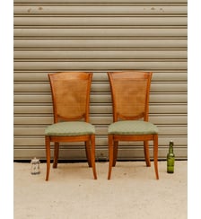 Paire de chaises en bois et tissu vert Claude N°1734 - Produit chiné Debongout