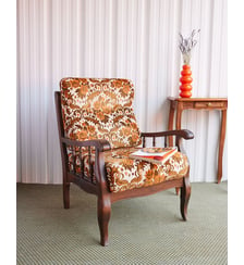 Fauteuil vintage en bois à motifs floraux Ernest N°1491- Produit chiné Debongout