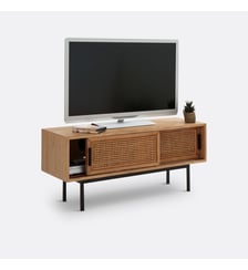 Banc-TV chêne, plaqué et cannage, 2 portes La Redoute Interieurs