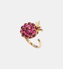 Bague ajustable framboise et perles dorées Les Néréides
