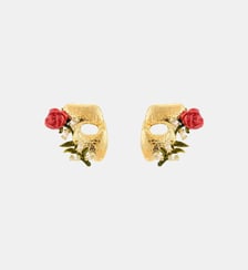 Boucles d'oreilles tiges masque doré, rose et cristaux Les Néréides