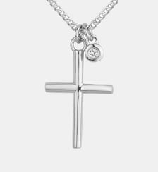 Collier double chaînes La Croix en Argent avec diamant blanc La Garçonne Diamant