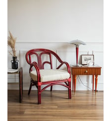 Fauteuil en rotin rouge Ernest N°520- Produit chiné Debongout