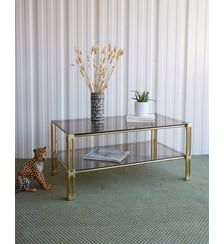 Table basse Hollywood Regency en verre fumé Donna N°1589- Produit chiné Debongout