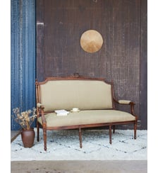Banquette ancienne en bois et tissu Martine N°171 - Produit chiné Debongout