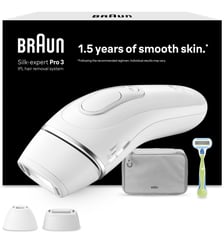 Epilateur lumière pulsée IPL PL3122 Silk-expert pro 3, 2 têtes, 1 rasoir Gillette Venus, pochette Braun