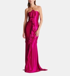 Robe longue drapée bustier avec détail bijou Balmain