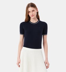 Pull manches courtes maille torsadée Lacoste