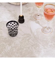 Nappe pur coton enduit motif jacquard beige Mille esprit jardins chanvre Garnier Thiebaut