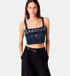 Top en satin avec broderies Maje