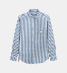 Chemise manches longues à rayures tissées en coton Serge Blanco