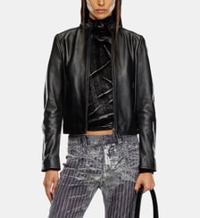 Blouson biker en cuir avec logo embossé Diesel