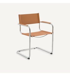 Fauteuil de table, croûte de cuir véritable et acier chromé AM.PM